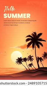 Summer vertical illustration template Beach with palm trees