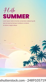 Summer vertical illustration template Beach with palm trees