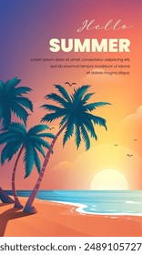 Summer vertical illustration template Beach with palm trees