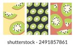 Summer vertical vector posters kiwi set in flat style. Perfect art background for postcard, cover, banner, sale. Hand drawn illustration.


