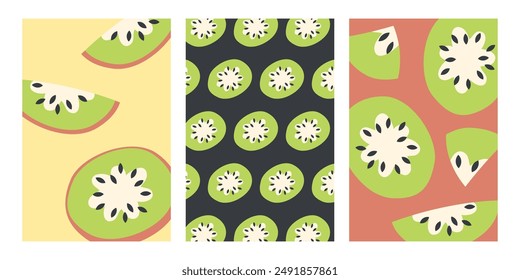 Afiches de Vector de Vertical de verano kiwi en estilo plano. Fondo de arte perfecto para postal, cubierta, Anuncio, venta. Dibujado a mano ilustración.


