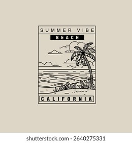 Summer Vibe Beach California hand drawn line art vector illustration