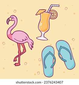 Summer Vibe Cartoon Icon. Vector icon with summer themed decoration and stuffs for holiday and season