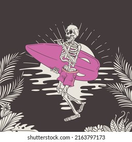 Summer Vibe With Enjoying Skeleton On A Beach