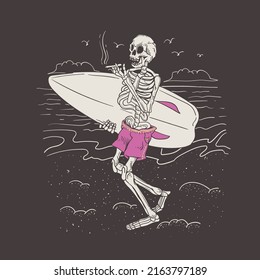 Summer Vibe With Enjoying Skeleton On A Beach