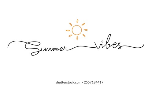 summer vibe handwritten inscription. One line drawing of phrase vector illustration for t-shirt, slogan design print graphics style