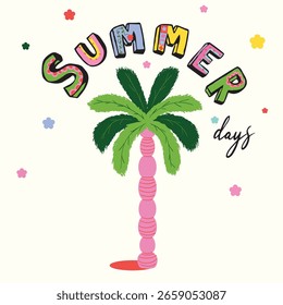 summer vibe palm illustration vector design for kids tee
