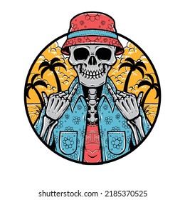 summer vibe skull with beach background vector