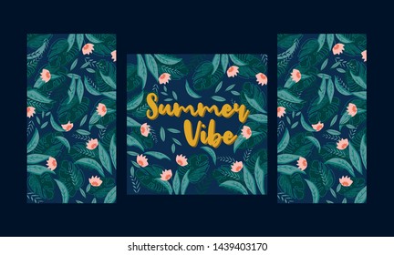 Summer vibe tropical mood vector design set for clothes. phone cases, notebooks, backgrounds, wallpapers, social media. Trendy style.