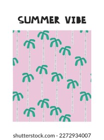 Summer vibe tropical print. Palm pattern. Vector hand drawn illustration.