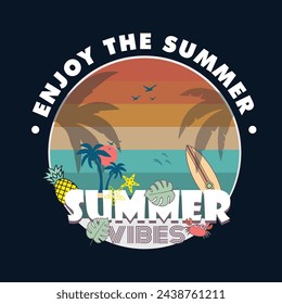 summer vibe tshirt design, colorful illustration summer coming vector template