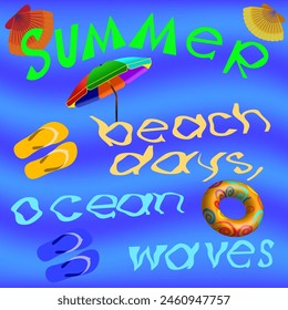 Summer vibe, a vibrant, beach-themed graphic design featuring.