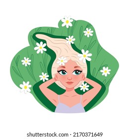 Summer vibe woman stickers. Drawings of a woman lying in the grass and cute daisies. Summer lifestyle concept. Decoration for daily planner, scrapbooking, banner, flyer, invitation, brochure, poster.