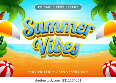 summer vibes 3d text effect and editable text effect with a beach background	