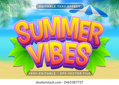 summer vibes 3d text effect and editable text effect with a beach background