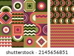 Summer vibes abstract geometric seamless pattern in vivid colors. Vintage geometry vector for background, fabric, textile, wrap, surface, web and print design. 