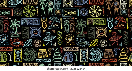 Summer Vibes. Art Background. Autherntic Style. Seamless Pattern for your design
