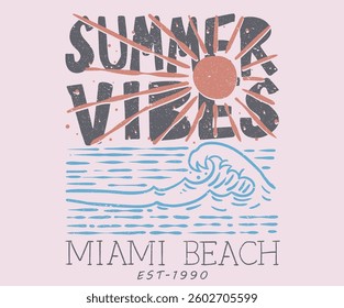 Summer vibes artwork. Big wave artwork. Sunshine Surf club artwork. Enjoy beach life. Surf club design.