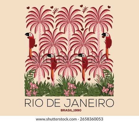 Summer vibes artwork. Macaw paradise artwork. Tropical vibes t shirt artwork. Palm tree artwork. Tropical paradise. Amazing brasil. Copacabana beach art. Rio de janeiro.