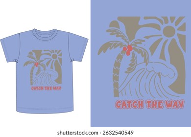 Summer vibes artwork. Sunshine paradise graphic print design. Enjoy beach life. Palm tree with flower. Surf club design. Beach modern abstract art. Ocean abstract wave. Here come the sun.