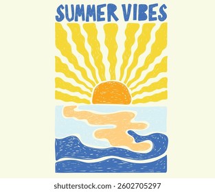 Summer vibes artwork. Sunshine Surf club artwork. Enjoy beach life. Surf club design. Big wave artwork.