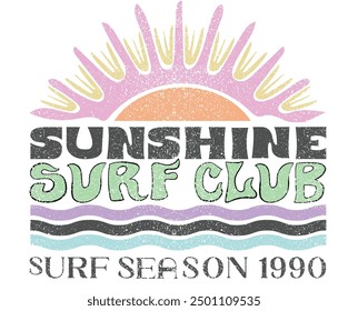 Summer vibes artwork. Surf club design. Big wave artwork. Sunshine Surf club artwork. Enjoy beach life.