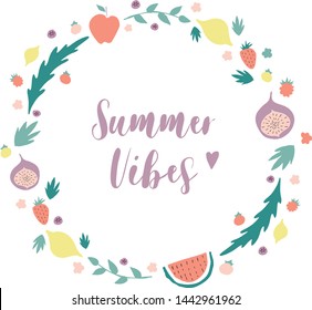 Summer vibes background. Round fruit composition