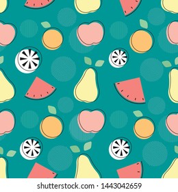 Summer vibes background. Seamless fruit pattern. Flat style design for banner, card, poster. Vegan, farm, organic