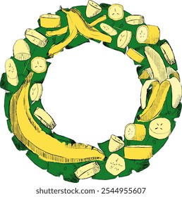 summer vibes banana frame round circle party beach, graphic vector illustration template 
