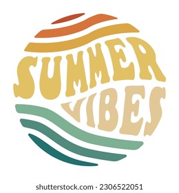 Summer vibes beach abstract retro print. Fun happy trendy vector t-shirt or hippie tee.