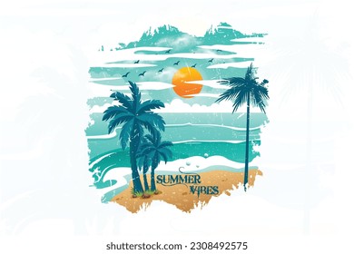 Diseño de camisetas gráficas de la playa de Summer Vibes