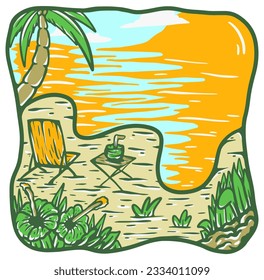 Summer vibes beach sunset chill illustration