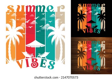 Summer Vibes Beach T-shirt Design, Inspirational and Inspirational Quotes for Summer Beach Life