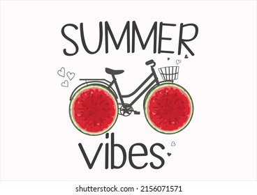 summer vibes bicycle vector hand drawn watermelon glitter Vector illustration design. For fashion graphics, t shirt prints, posters etc.
