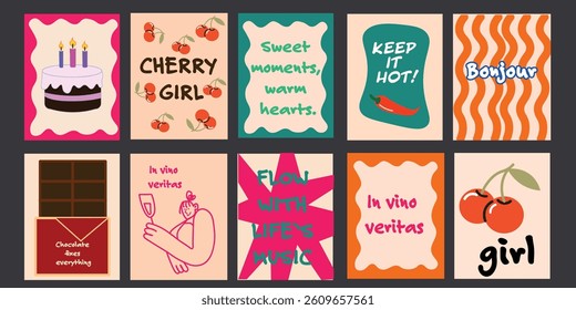 Summer Vibes and Cafe Delights A Collection of Art Posters  in cartoon style 90s for cafe branding menus banners