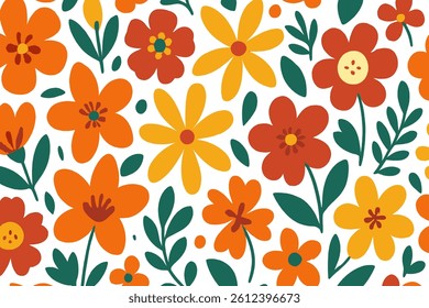 Summer vibes are captured in a vibrant floral abstract wallpaper with a flat design and vintage colors