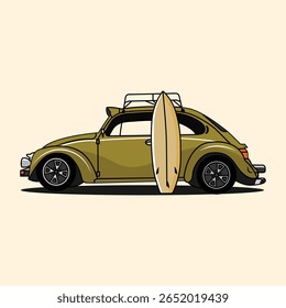 Summer vibes  summer car with surfing board vector illustration.
