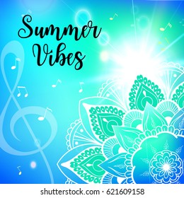 Summer vibes card with mandala. Vector illustration