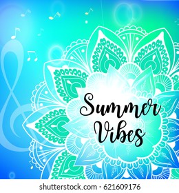 Summer vibes card with mandala. Vector illustration