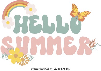 Summer vibes colored poster in groovy style 70s. .Psychedelic groovy lettering for t-shirt, banner, web and print. Retro poster. Stock vector illustration. Retro 70s. . Vector illustration