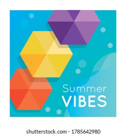 banner colorido de vibraciones de verano con paraguas diseño de ilustración vectorial