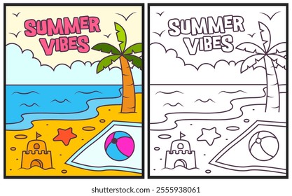 Summer vibes coloring page vector illustration