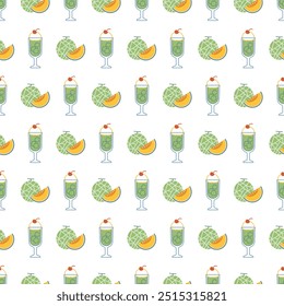 Summer Vibes Cool Melon Soda Seamless Pattern. Ideal for summer-themed designs, packaging, and promotional materials, this pattern captures the essence of a cool and delightful summer drink.