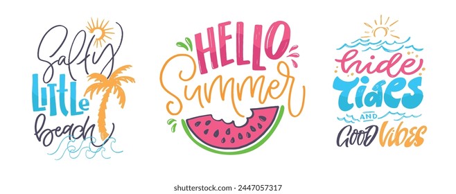 Summer vibes - cute hand drawn doodle letetring quote. Lettering ptint t-shirt design, mug print about summer.