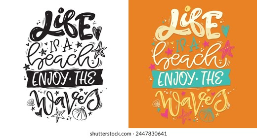 Vibes de verano - lindo dibujado a mano doodle letra cita. Diseño de la camiseta de la impresión de letras, impresión de la taza sobre verano.