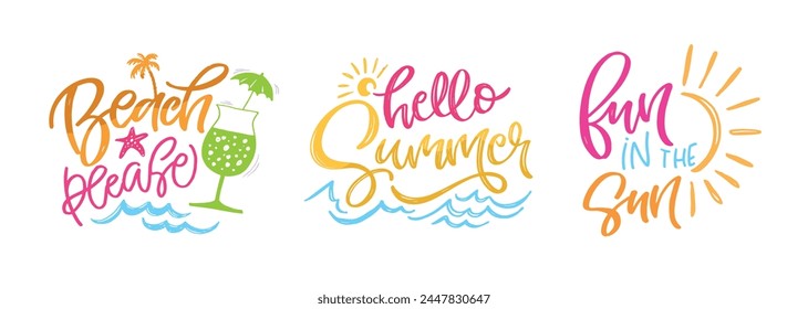 Summer vibes - cute hand drawn doodle lettering quote. Lettering ptint t-shirt design, mug print about summer.