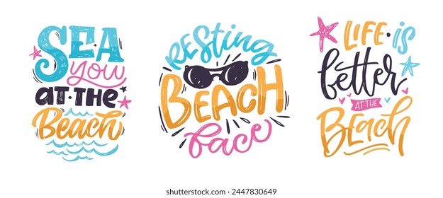 Summer vibes - cute hand drawn doodle letetring quote. Lettering ptint t-shirt design, mug print about summer.