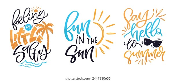 Summer vibes - cute hand drawn doodle letetring quote. Lettering ptint t-shirt design, mug print about summer.