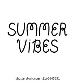 El verano vibes lindas letras vectoriales en un fondo aislado. Ilustración plana dibujada a mano.