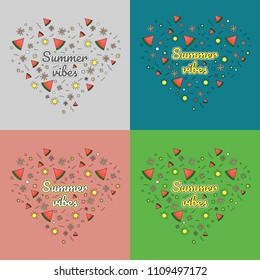 Summer vibes different colorful illustrations.  Poster or t-shirt design.